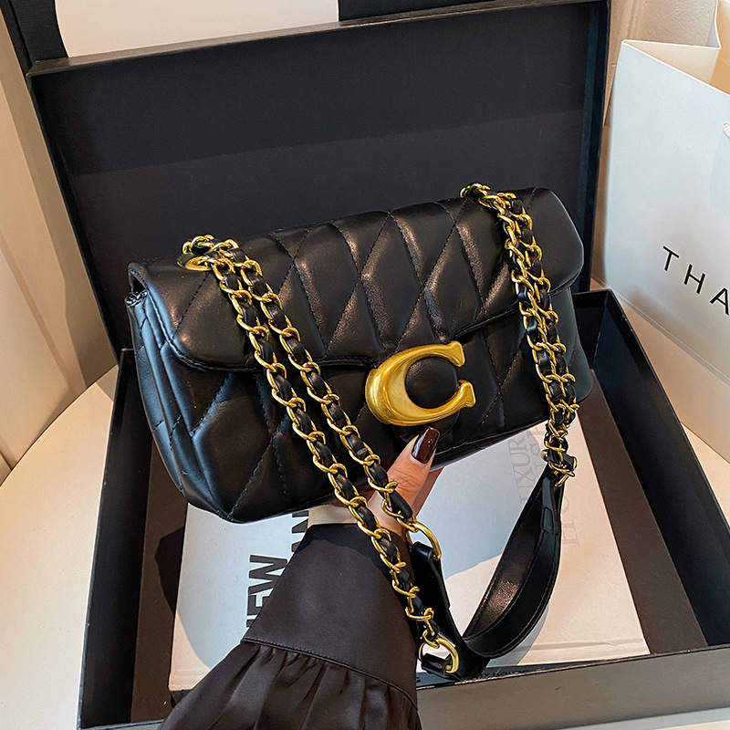 Luxury Bags No Logo - Damska pikowana skórzana torba na ramię,